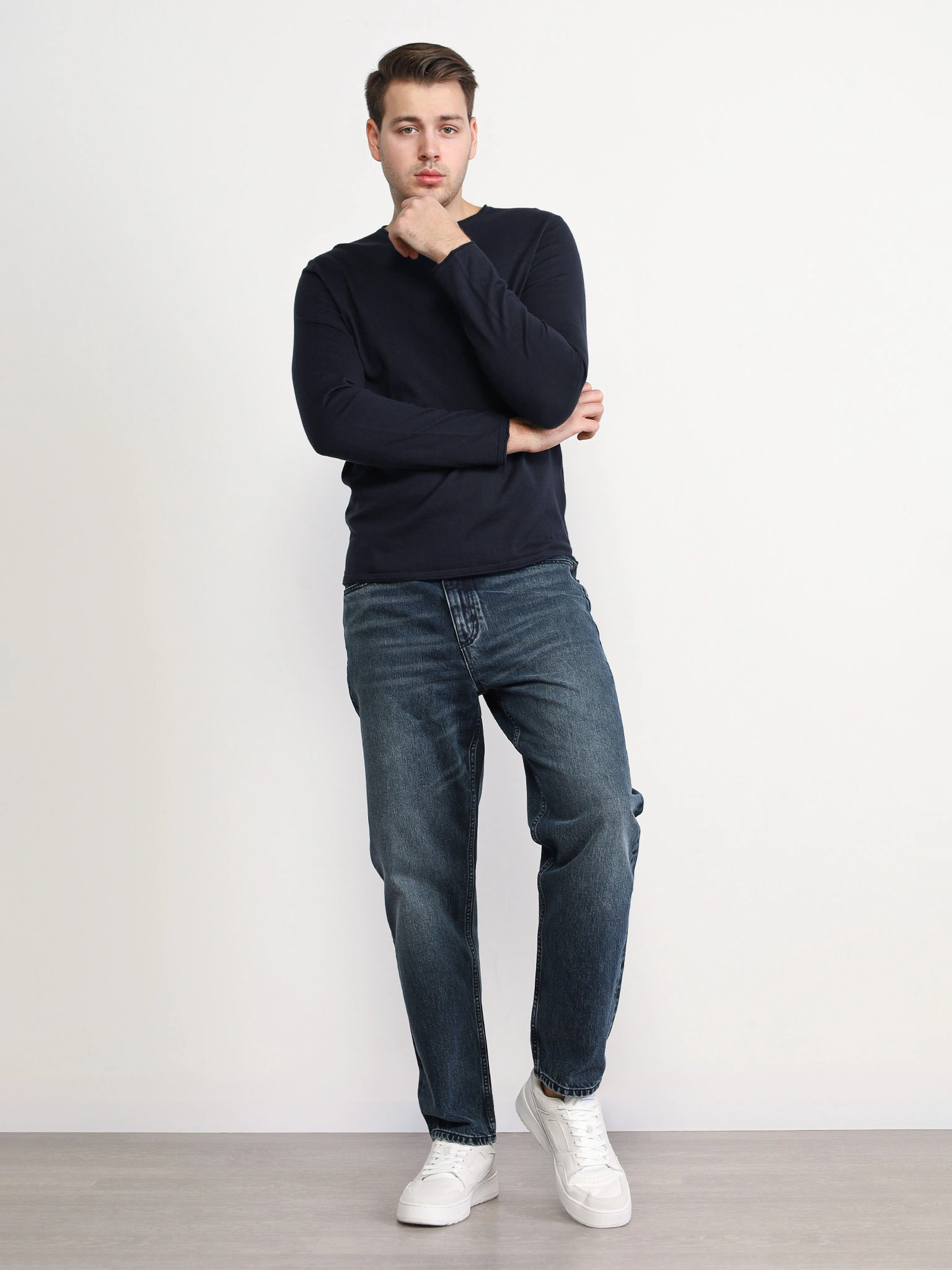 Джемпер темно-синего цвета из смесового хлопка